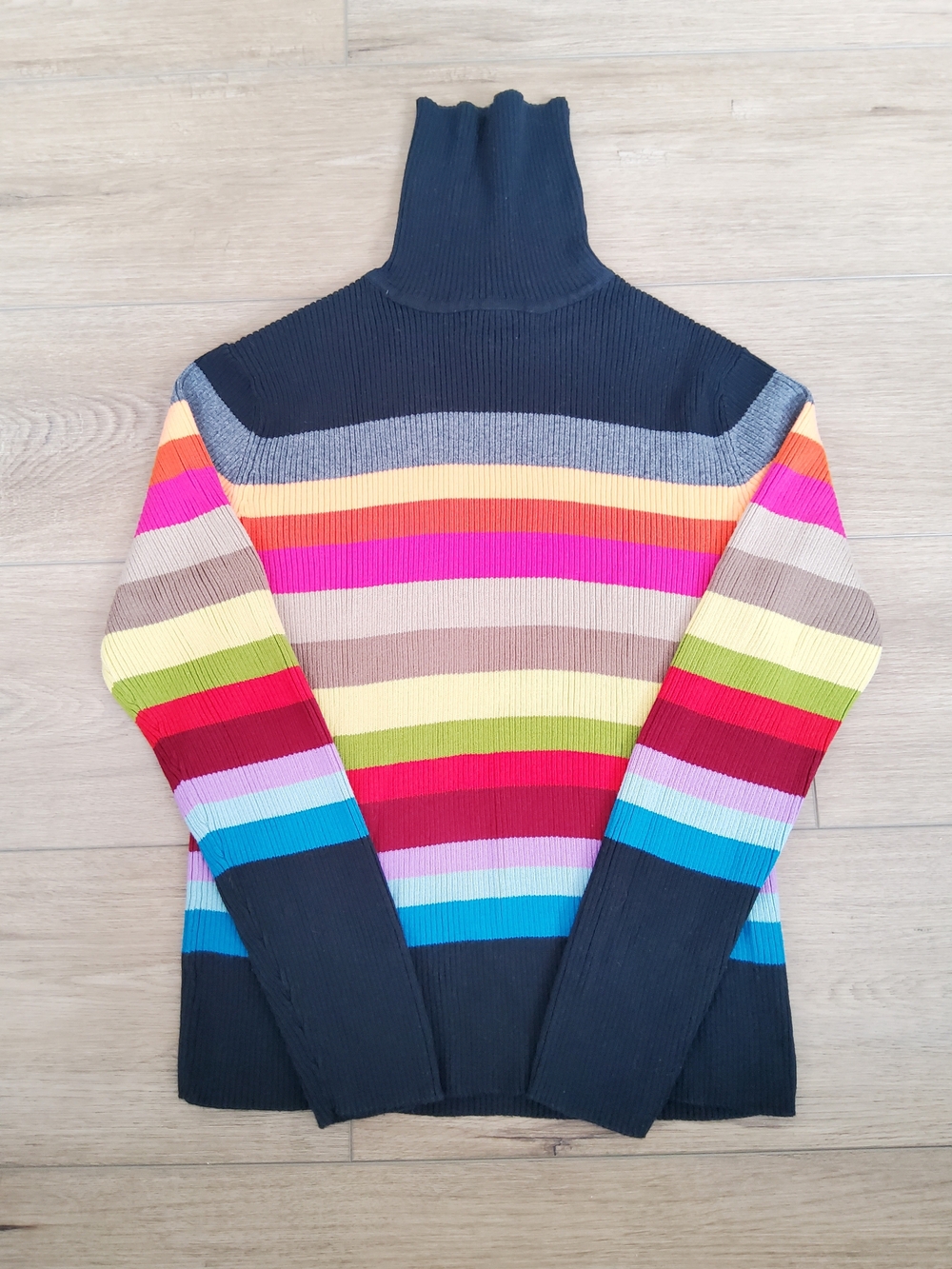 Pierre Cardin 100% Cofton Multicolor Striped Ribbed Turtleneck Sweater